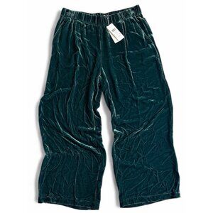 Eileen Fisher L Velvet Silk Wide Leg Ankle Pleat Pants Pine Green NWT $288